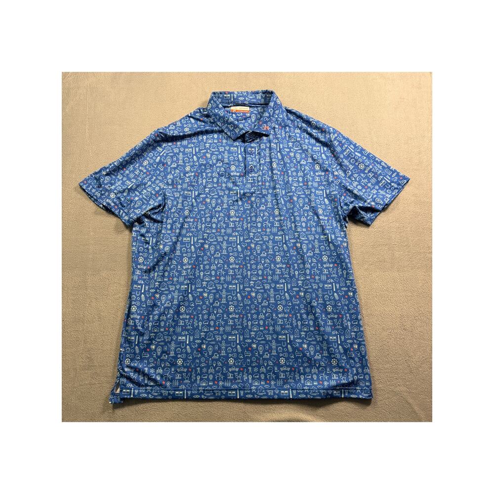 Fore Fathers‎ Polo Shirt Mens XXL Blue Lone Star Texas Golf Performance Stretch